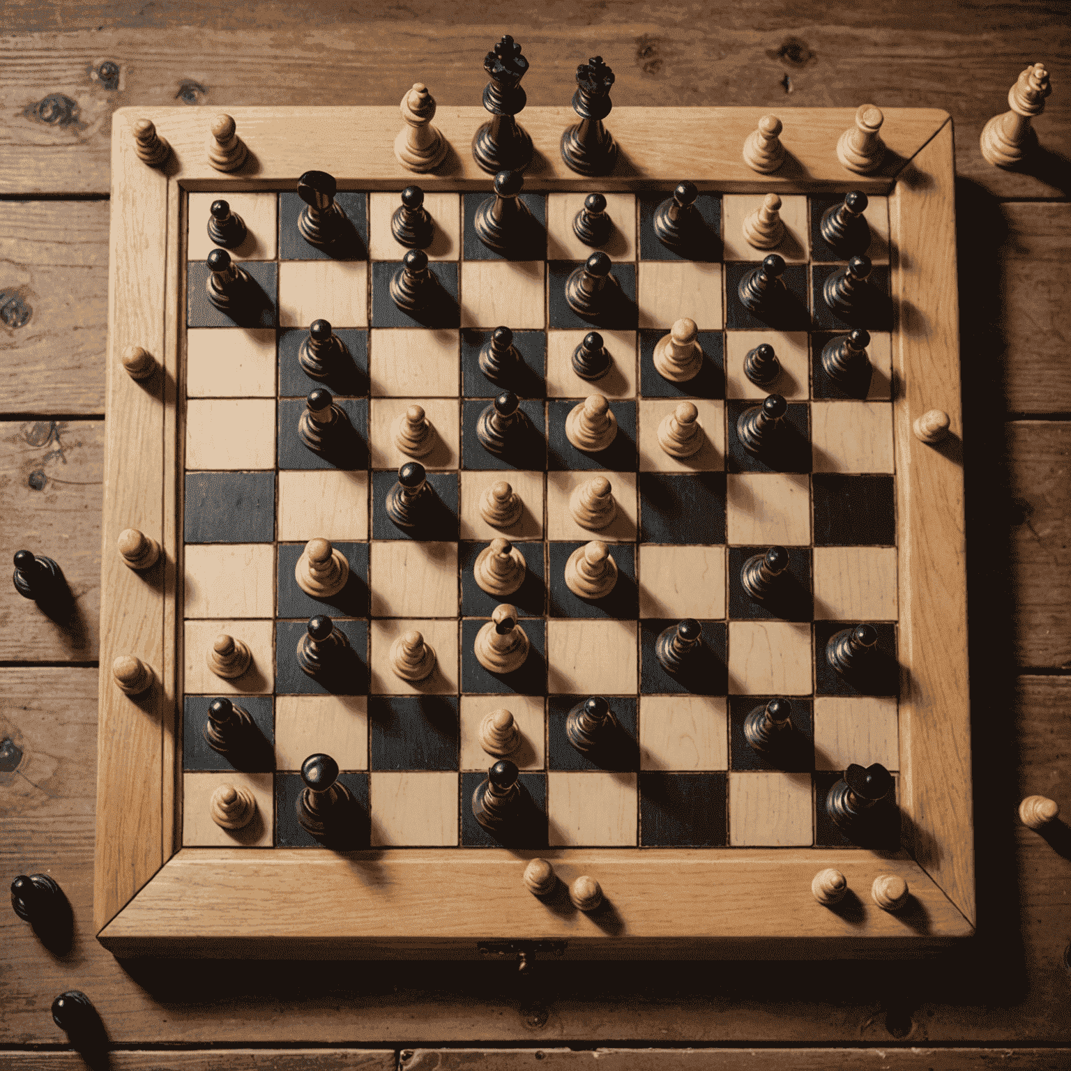 A classic chess board setup with wooden pieces, emphasizing the strategic nature of the game