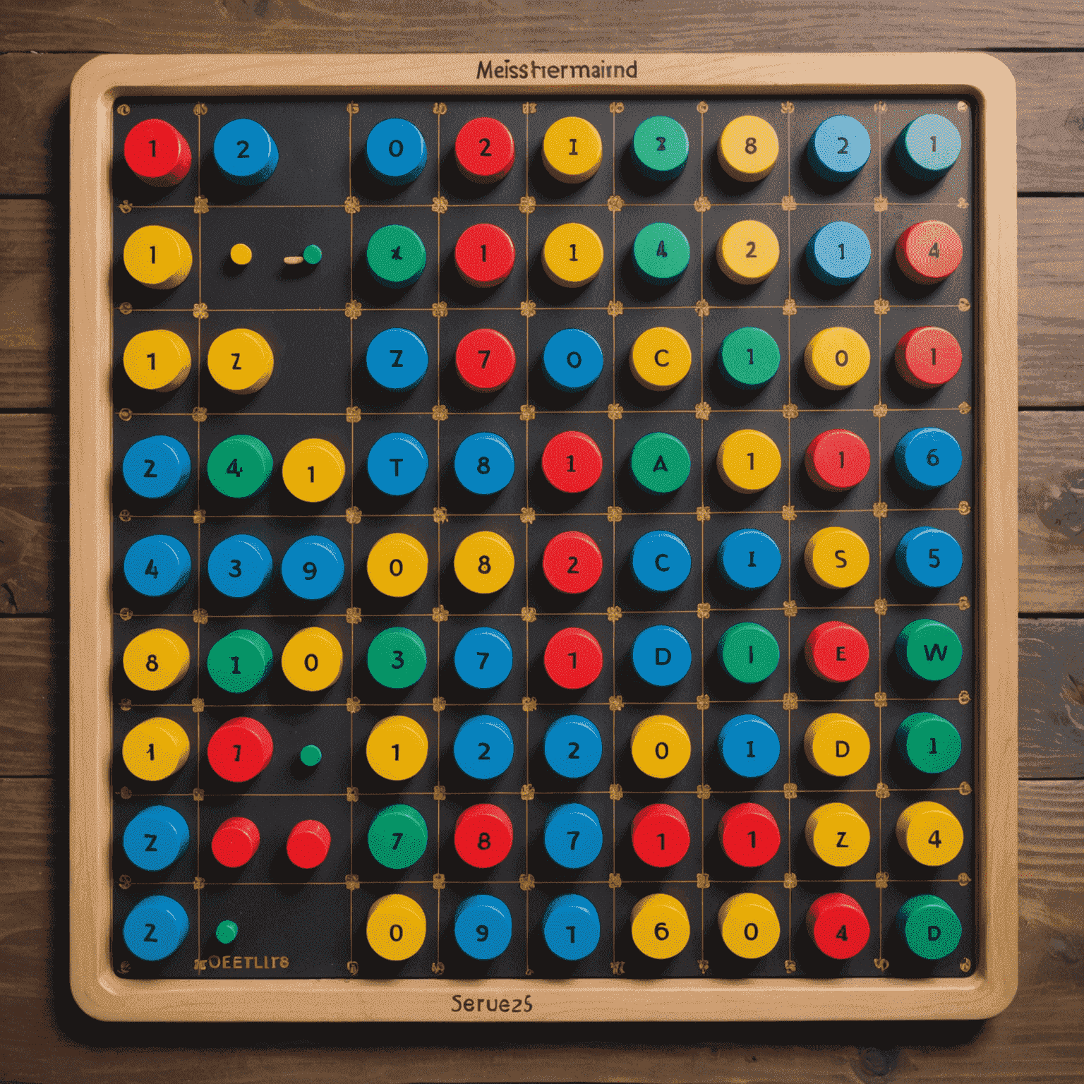 Mastermind game board with colorful pegs for code-breaking