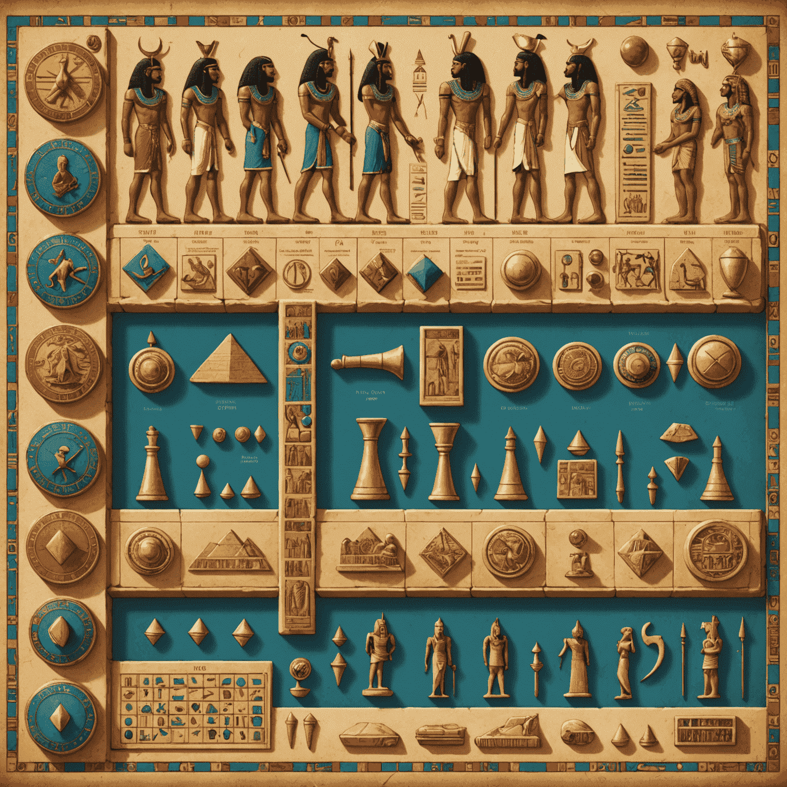 A timeline illustration showing the evolution of board games from ancient Egyptian Senet to modern strategy games, with iconic games from different eras.